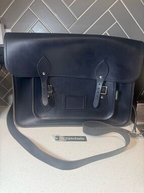 Satchels handmade leather satchel bag navy blue messenger crossbody British